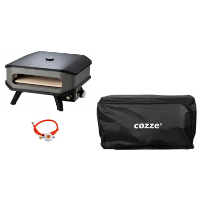COZZE Forno per pizza a gas di Ezooza con termometro, fino a 400°, 34 x 34 cm, facilmente trasportabile con pietra refrattaria