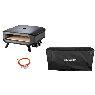 COZZE Forno per pizza a gas di Ezooza 17" XXL con termometro fino a 400° 42.5 x 42.5 cm include erogatore e copertura