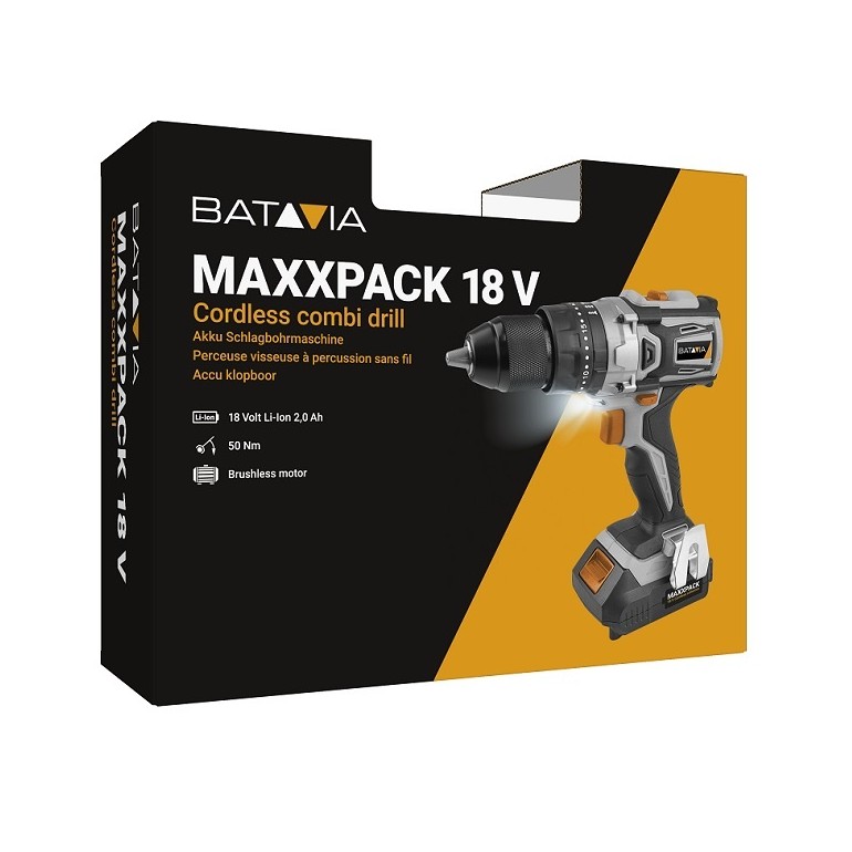 BATAVIA Trapano a percussione a batteria 18V MAXXPACK | senza spazzole | incl. Caricabatterie