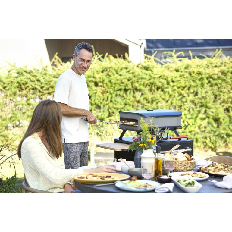 COZZE Forno per pizza a gas con termometro, regolabile fino a 400°,  34 x 34 cm, facilmente trasportabile con pietra refrattaria