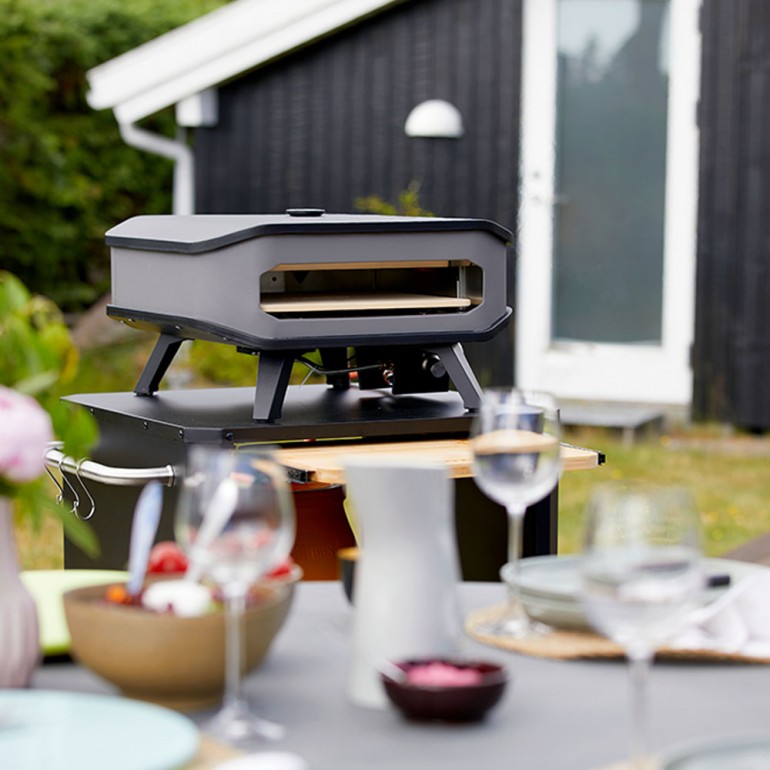 COZZE Forno per pizza a gas con termometro, regolabile fino a 400°,  34 x 34 cm, facilmente trasportabile con pietra refrattaria