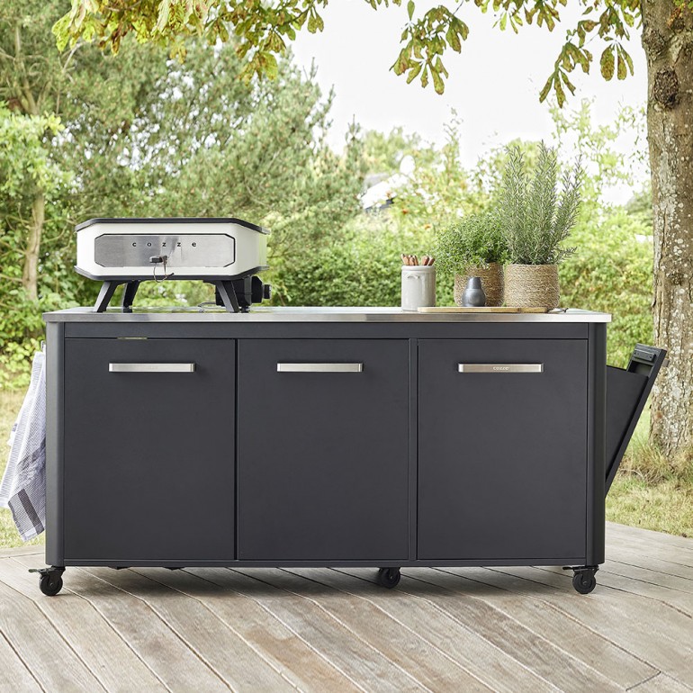 Tavolo da esterno con 3 ante e 6 ruote in acciaio inox per cucinare all'esterno Cozze by Ezooza
