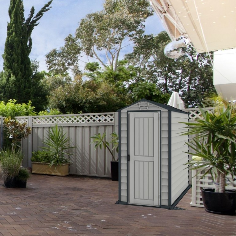 Casetta in PVC EverMore 4'x6' Duramax 104 x 180 x 192 cm da giardino e cortile in plastica colore grigio Casetta in PVC EverMore 4'x6' Duramax 104 x 180 x 192 cm da giardino e cortile in plastica colore grigio