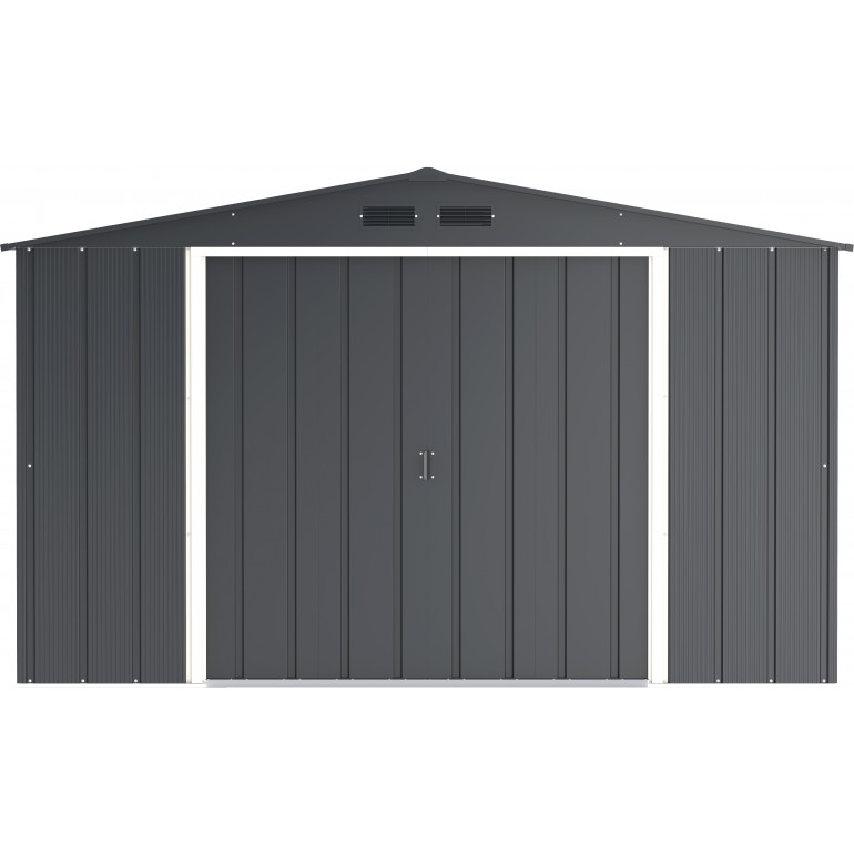 Casa in metallo grigio 10x10 Duramax by Ezooza 3023 x 3221 x 1961 mm soluzione di stoccaggio premium con sistema di ventilazione