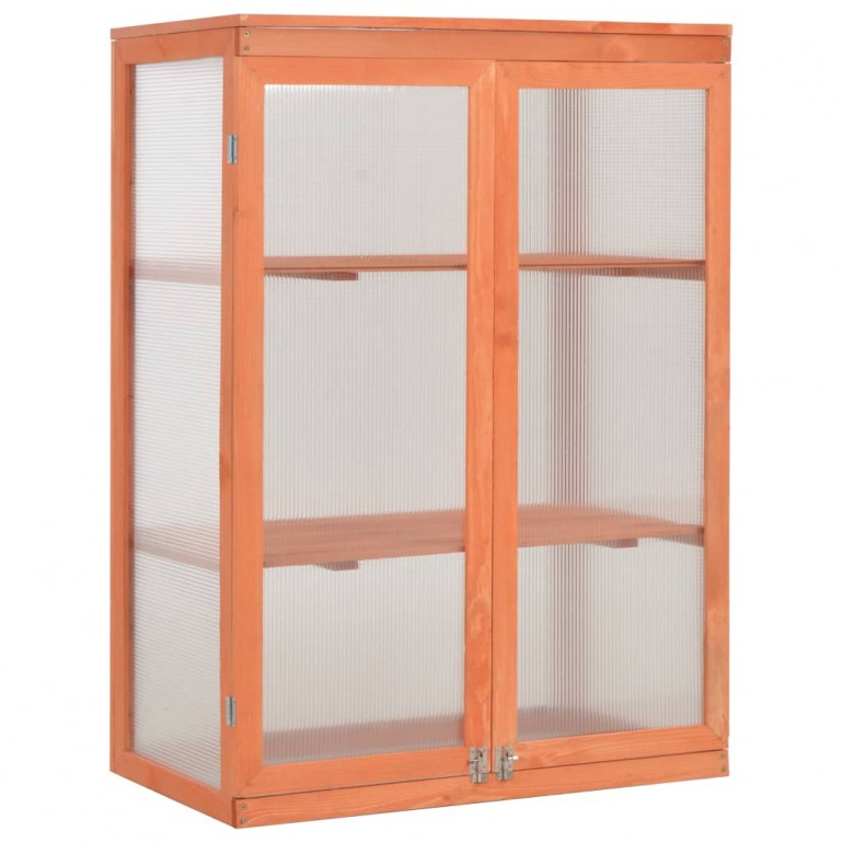 Serra ad armadio in legno con 2 ante e tetto apribili e copertura in policarbonato. Dimensioni 750 x 450 H 1090 mm