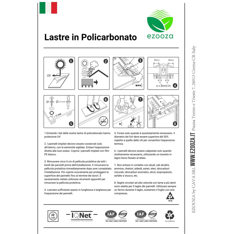 Lastra Policarbonato Alveolare 16 mm Trasparente 300 x 98 mm