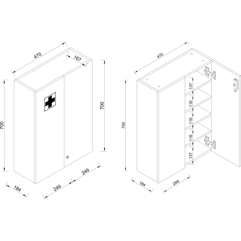 Armadietto Medicinali  Medibox XL dim 50x20 h 70 cm