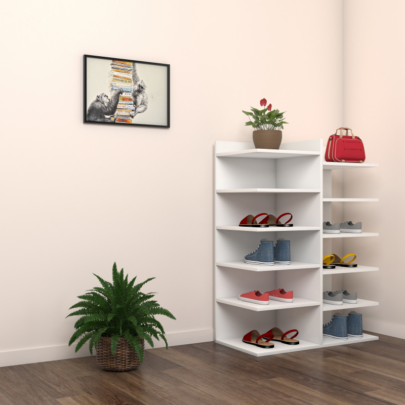 Legno Soft Scarpiera H80 L60 P30 cm Mobile Porta Scarpe Salvaspazio con Ripiani Interni Colore Bianco
