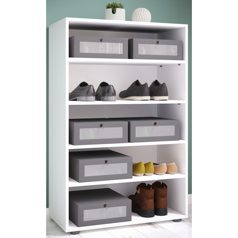 Legno Max Scarpiera H110 L70 P37 cm Mobile Porta Scarpe Salvaspazio con Ripiani Regolabili Colore Bianco