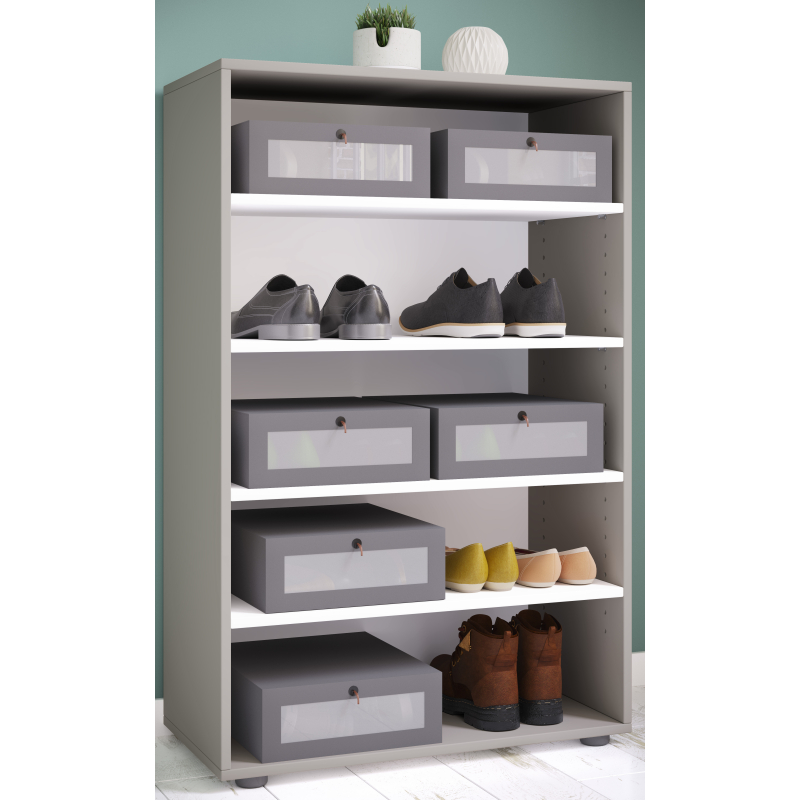 Legno Max Scarpiera H110 L70 P37 cm Mobile Porta Scarpe Salvaspazio con Ripiani Regolabili Colore Grigio