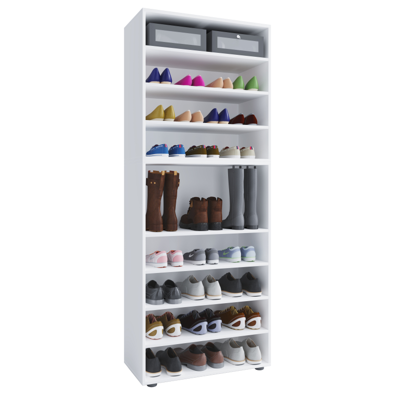 Ezooza Scarpiera Legno Max Bianco H183 L70 P37 cm salvaspazio con ripiani