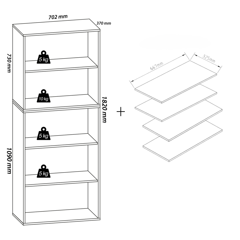 Legno Max Scarpiera H183 L70 P37 cm Mobile Porta Scarpe Salvaspazio con Ripiani Regolabili Colore Bianco