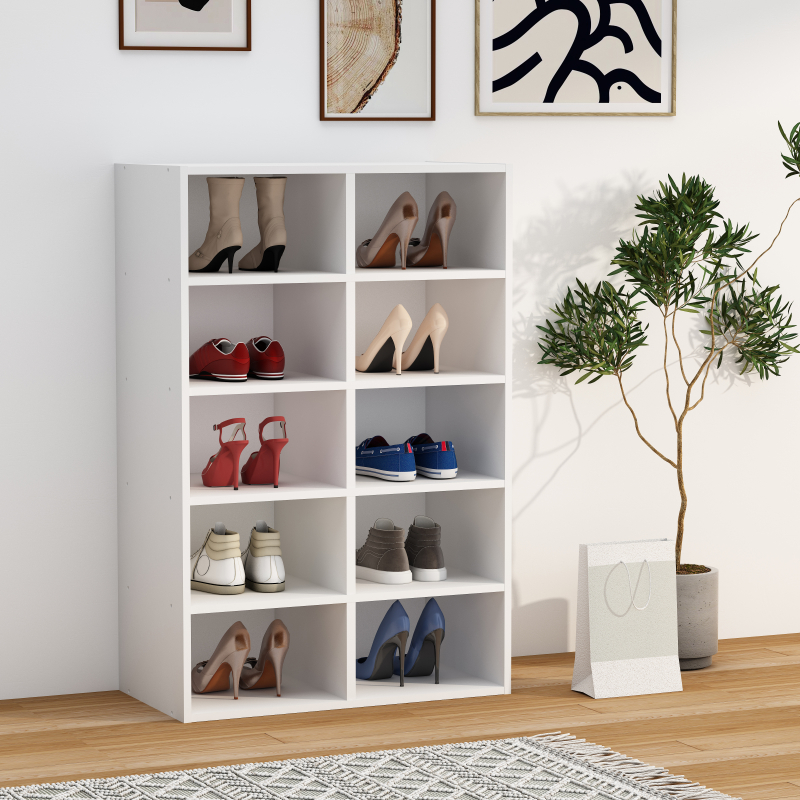 Legno Strong Scarpiera H84 L55 P30 cm Mobile Porta Scarpe Salvaspazio a Ripiani Stabile e Robusto Colore Bianco