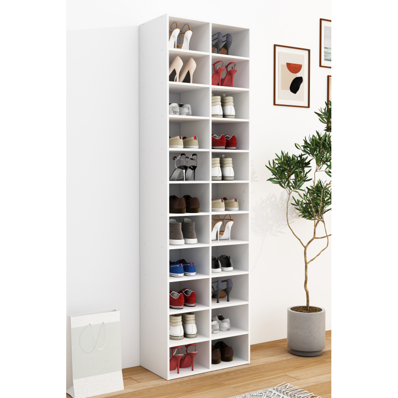 Legno Strong Scarpiera H183 L53 P30 cm Armadio Porta Scarpe Salvaspazio con Ripiani Regolabili Colore Bianco