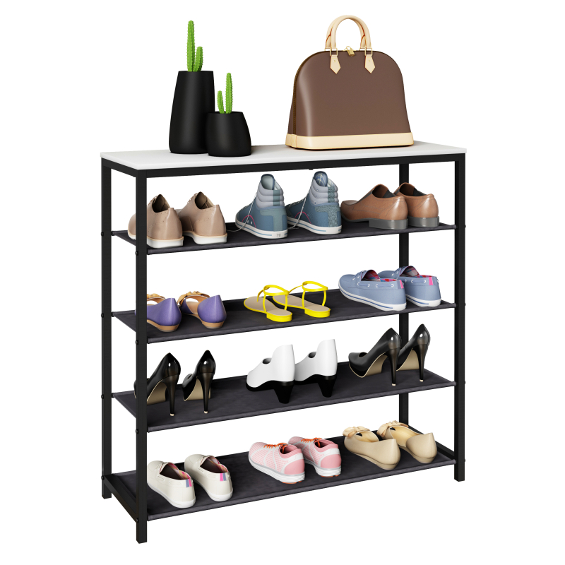 Ezooza Scarpiera Linea Ferro Bianco H87 L90 P30 cm salvaspazio con ripiani