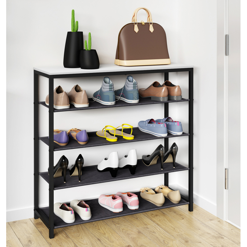 Linea Ferro Scarpiera H87 L90 P30 cm Porta Scarpe in Metallo Salvaspazio con Ripiani Stabili Colore Bianco