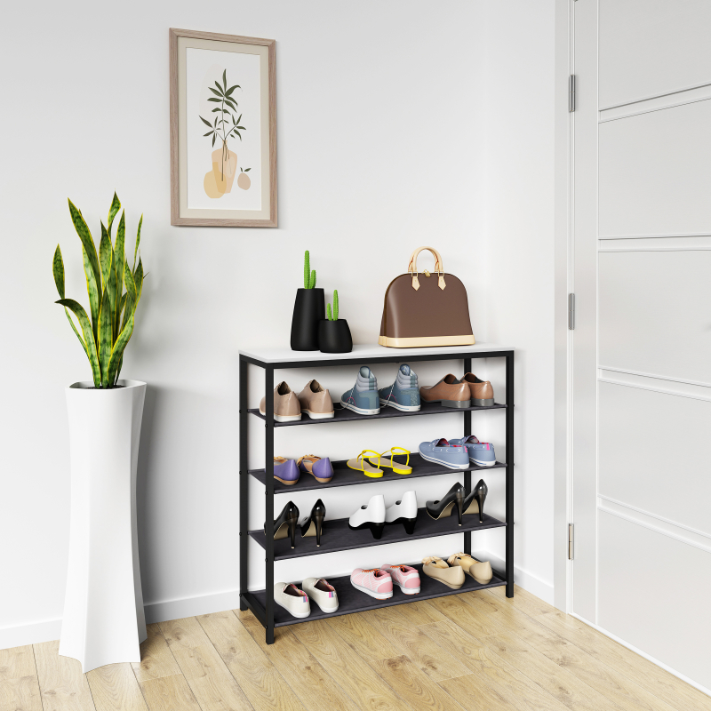 Linea Ferro Scarpiera H87 L90 P30 cm Porta Scarpe in Metallo Salvaspazio con Ripiani Stabili Colore Bianco