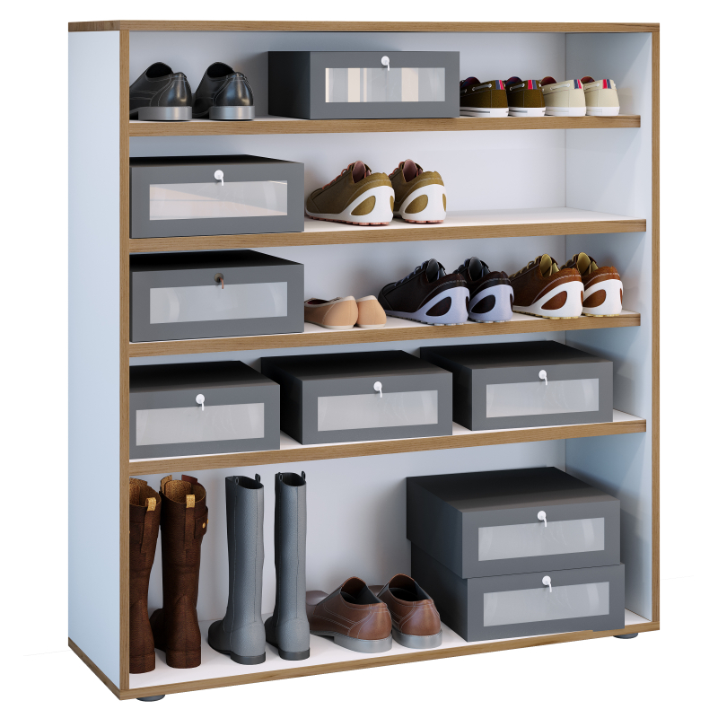 Ezooza Scarpiera Scarpiera Bianco H110 L100 P33 cm salvaspazio con ripiani