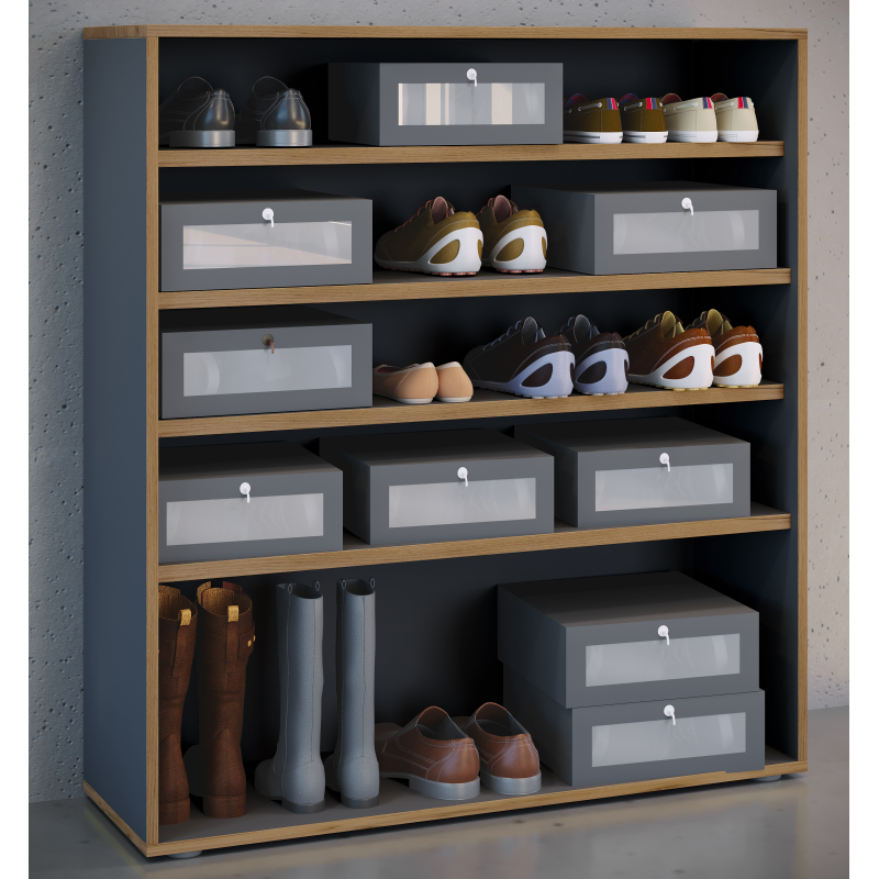 Super Scarpiera Legno H110 L100 P33 cm Armadio Porta Scarpe Salvaspazio con Ripiani Regolabili Colore Antracite