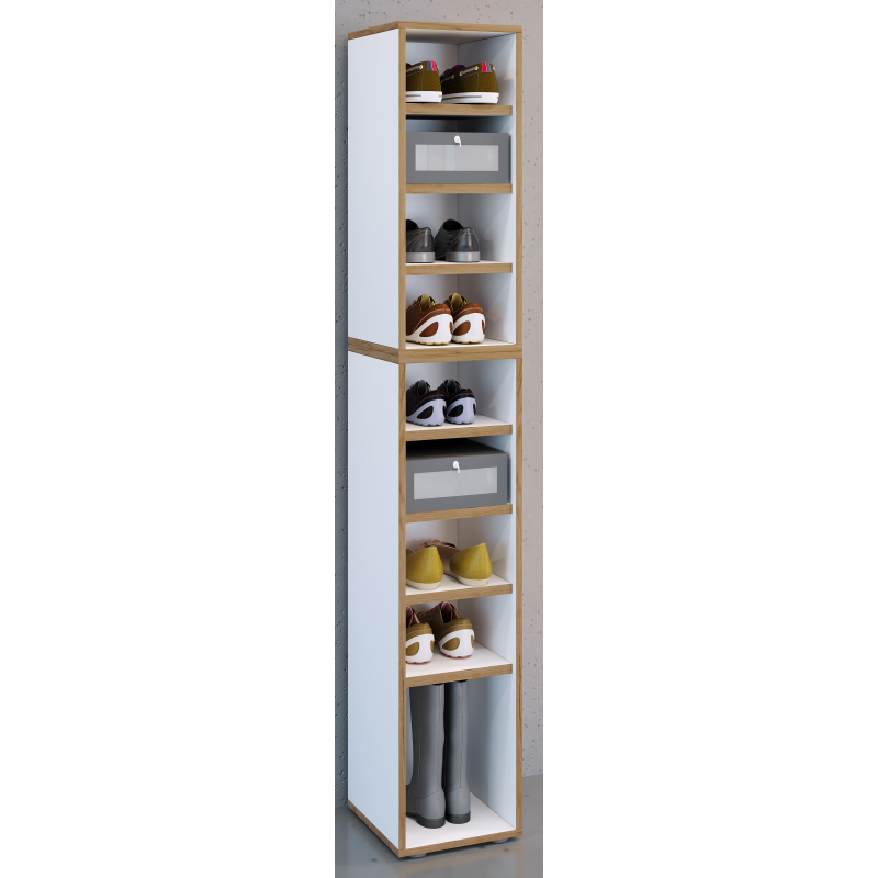Super Scarpiera Legno H183 L30 P33 cm Armadio Porta Scarpe Salvaspazio con Ripiani Regolabili Colore Bianco