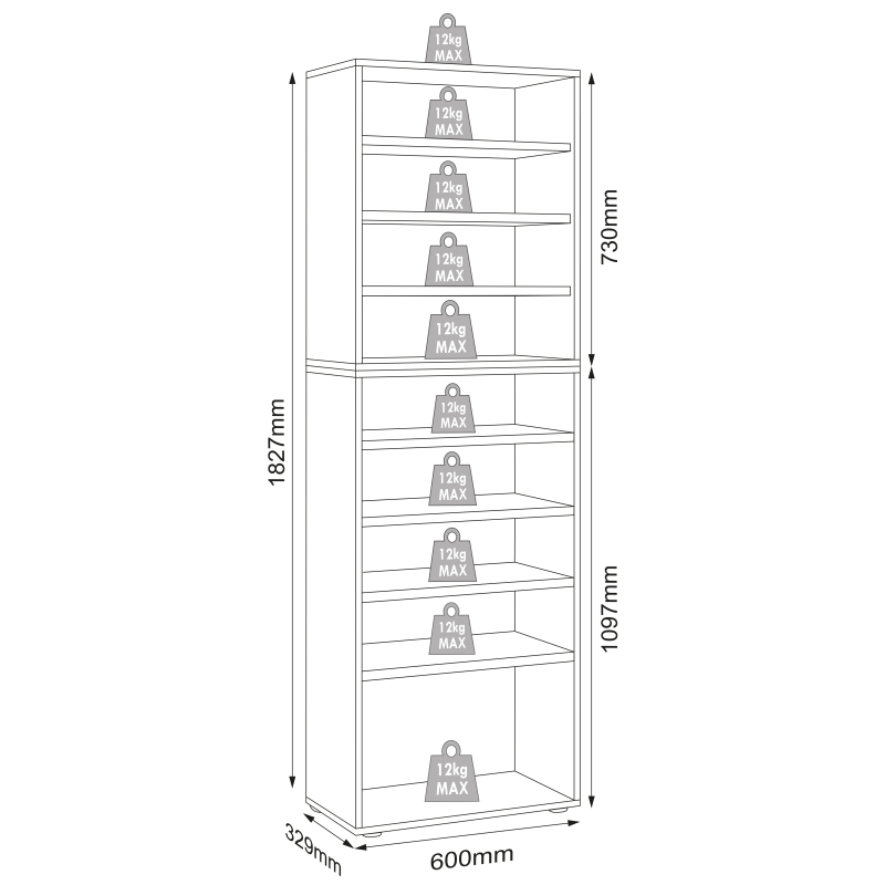 Super Scarpiera Legno H183 L60 P33 cm Armadio Porta Scarpe Salvaspazio con Ripiani Regolabili Colore Bianco