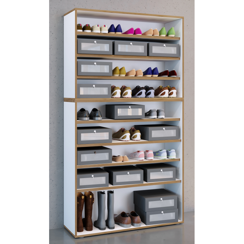 Super Scarpiera Legno H183 L100 P33 cm Armadio Porta Scarpe Salvaspazio con Ripiani Regolabili Colore Bianco