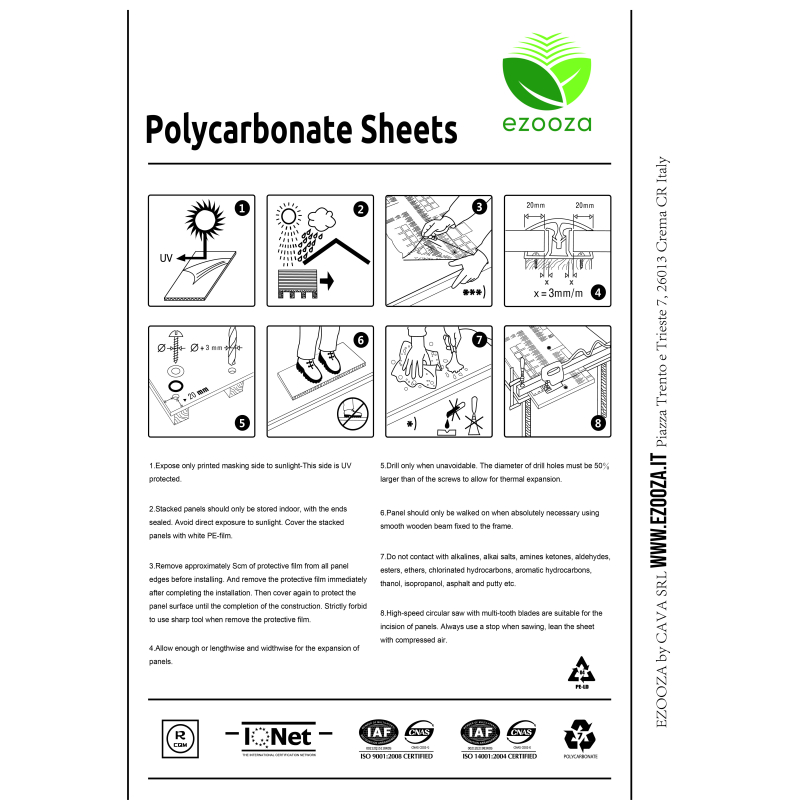 Lastra policarbonato alveolare spessore 10 mm 200 x 98 cm Trasparente
