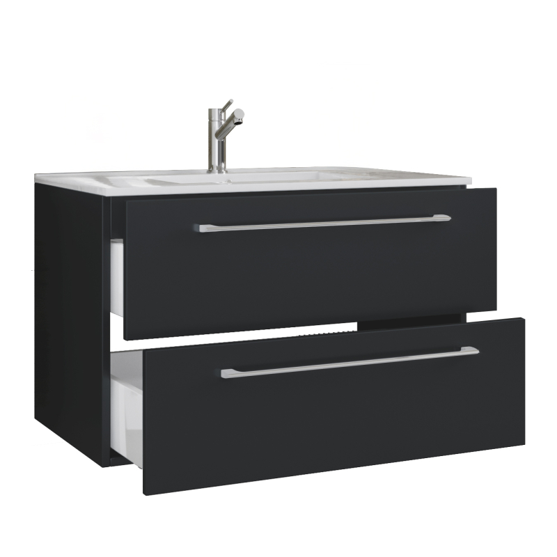Completo di Ezooza Set Bagno 2 Pezzi Mobile Extra Large con 2 cassetti e Lavabo sospesi, Nero ,