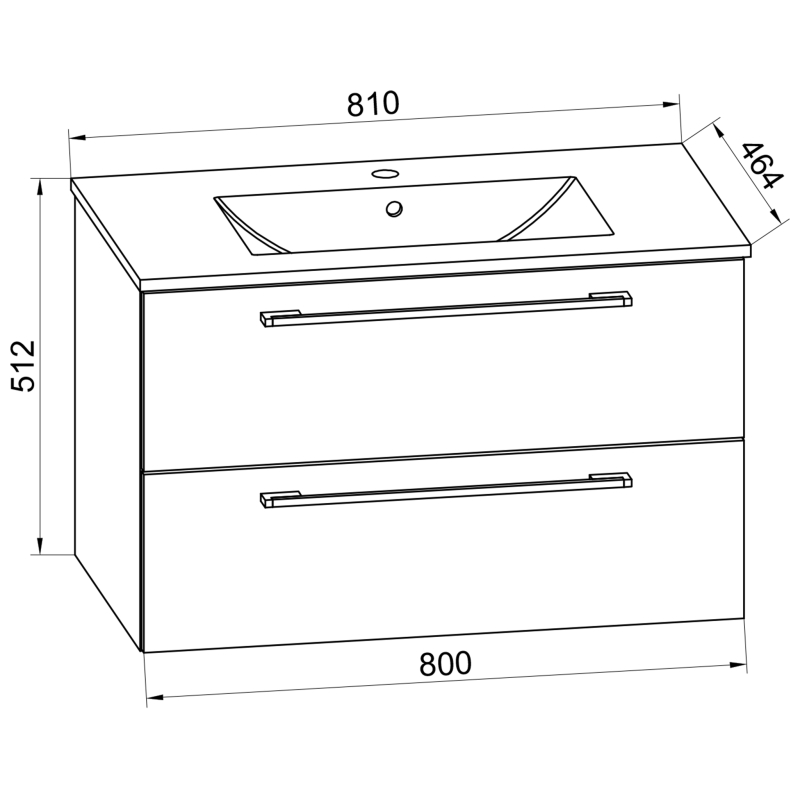 Completo di Ezooza Set Bagno 2 Pezzi Mobile Extra Large con 2 cassetti e Lavabo sospesi, Nero ,