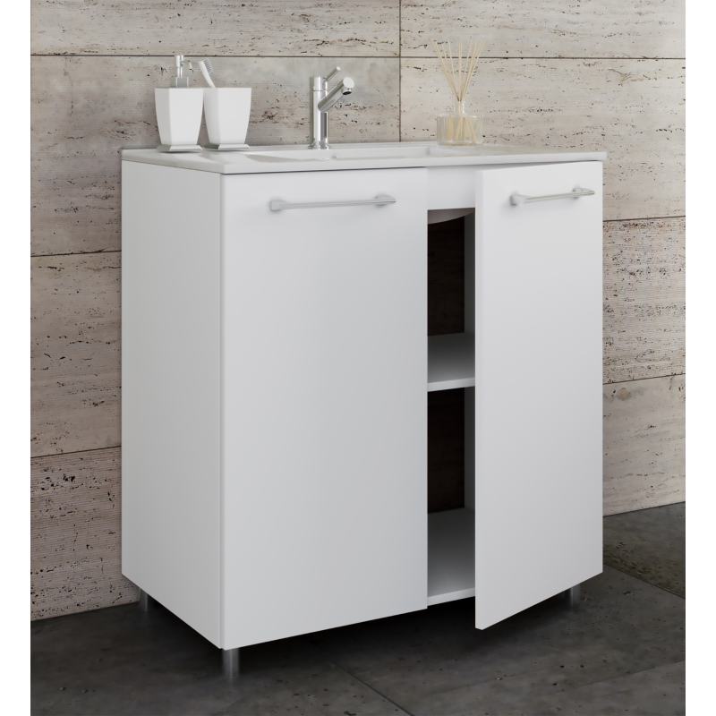 Completo di Ezooza Set Bagno 2 Pezzi Mobile Extra Large con sportelli e Lavabo a terra, Bianco ,