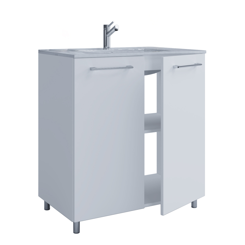 Completo di Ezooza Set Bagno 2 Pezzi Mobile Extra Large con sportelli e Lavabo a terra, Bianco ,
