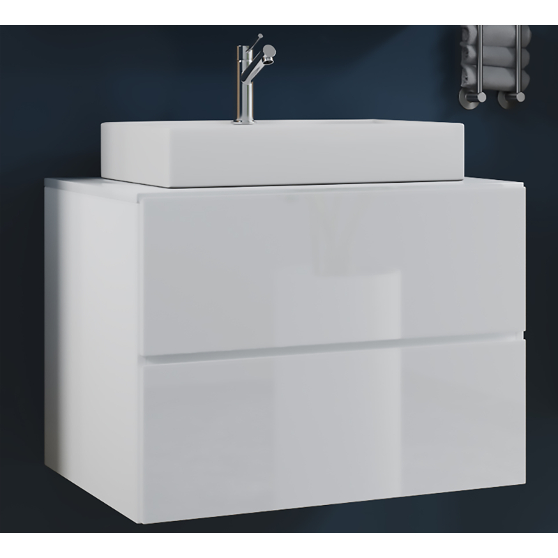 Luce di Ezooza Set Bagno 2 Pezzi Mobile Large con 2 cassetti e Lavabo sospesi , Bianco , lavabo Bianco