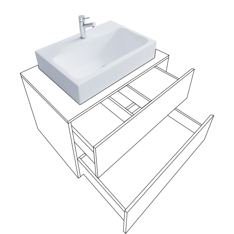 Luce di Ezooza Set Bagno 2 Pezzi Mobile Large con 2 cassetti e Lavabo sospesi , Bianco , lavabo Bianco