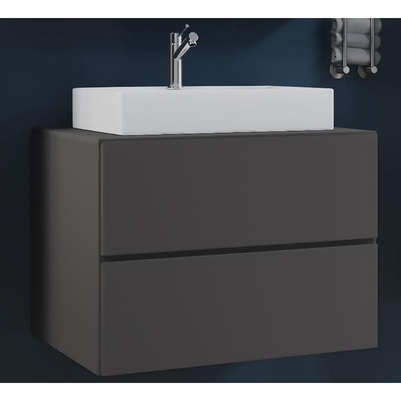 Luce di Ezooza Set Bagno 2 Pezzi Mobile Large con 2 cassetti e Lavabo sospesi , Antracite , lavabo Bianco