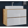 Luce di Ezooza Set Bagno 2 Pezzi Mobile Large con 2 cassetti e Lavabo sospesi , Rovere/Bianco , lavabo Bianco