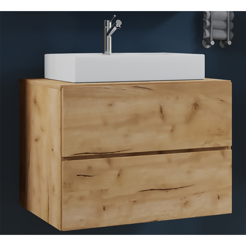 Luce di Ezooza Set Bagno 2 Pezzi Mobile Extra Large con 2 cassetti e Lavabo sospesi, Rovere miele , lavabo Bianco