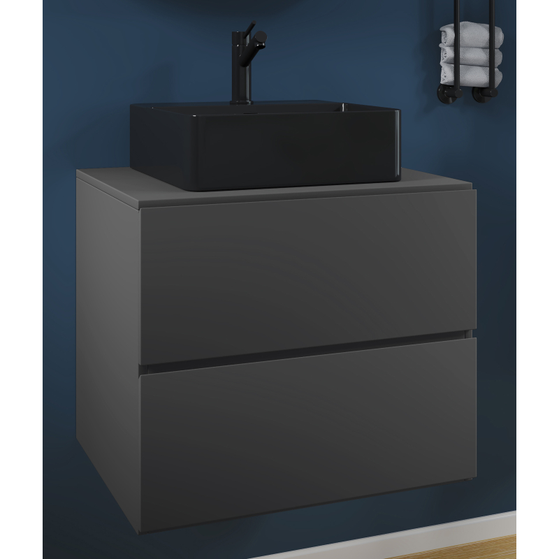 Luce di Ezooza Set Bagno 2 Pezzi Mobile Large con 2 cassetti e Lavabo sospesi , Antracite , lavabo Nero