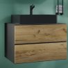 Luce di Ezooza Set Bagno 2 Pezzi Mobile Extra Large con 2 cassetti e Lavabo sospesi, Antracite/Rovere , lavabo Nero