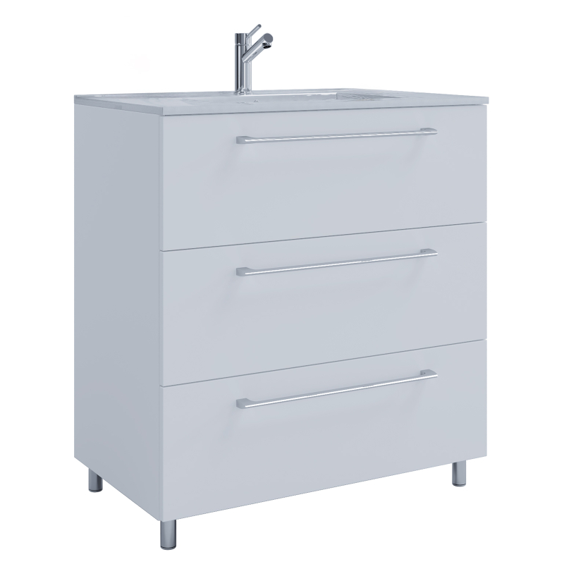 Completo di Ezooza Set Bagno 2 Pezzi Mobile Large con 3 cassetti e Lavabo a terra, Bianco ,