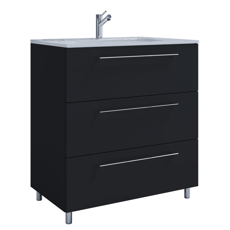Completo di Ezooza Set Bagno 2 Pezzi Mobile Extra Large con 3 cassetti e Lavabo a terra, Nero ,