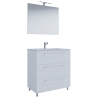 Completo di Ezooza Mobile a terra con 3 cassetti Large con lavabo in ceramica di alta qualità e specchio, Bianco ,