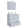 Completo di Ezooza Mobile a terra con 3 cassetti Large con lavabo in ceramica di alta qualità e specchio, Bianco ,