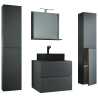 Luce Set Bagno 5 Pezzi Mobile sospeso 2 casetti con lavabo nero large in ceramica include 2 Colonne e specchio, Antracite