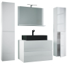 Luce Set Bagno 5 Pezzi Mobile sospeso 2 casetti con lavabo nero XL in ceramica include 2 Colonne e specchio, Bianco