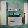 Luce Set Bagno 5 Pezzi Mobile sospeso 2 casetti con lavabo nero XL in ceramica include 2 Colonne e specchio, Rovere/Bianco
