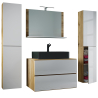 Luce Set Bagno 5 Pezzi Mobile sospeso 2 casetti con lavabo nero XL in ceramica include 2 Colonne e specchio, Rovere/Bianco
