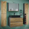 Luce Set Bagno 5 Pezzi Mobile sospeso 2 casetti con lavabo nero XL in ceramica include 2 Colonne e specchio, Antracite/Rovere