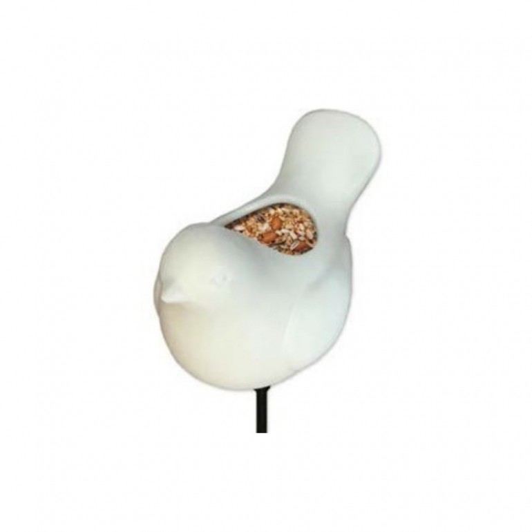 Mangiatoia per Uccellini in Porcellana, colore BIANCO, con asta in metallo Mangiatoia per Uccellini in Porcellana, colore BIANCO, con asta in metallo
