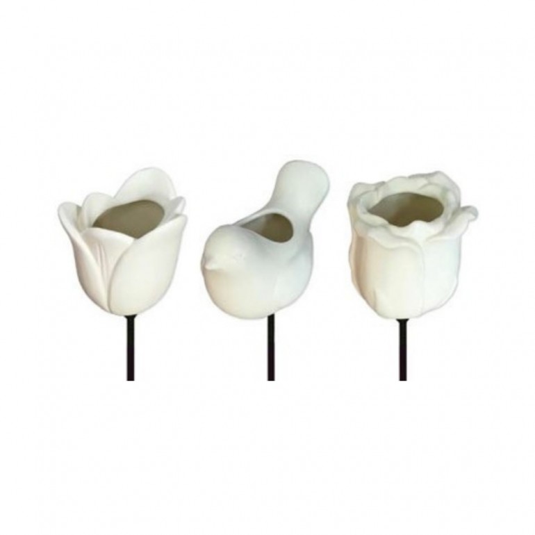 Mangiatoia per Uccellini in Porcellana, colore BIANCO, con asta in metallo Mangiatoia per Uccellini in Porcellana, colore BIANCO, con asta in metallo