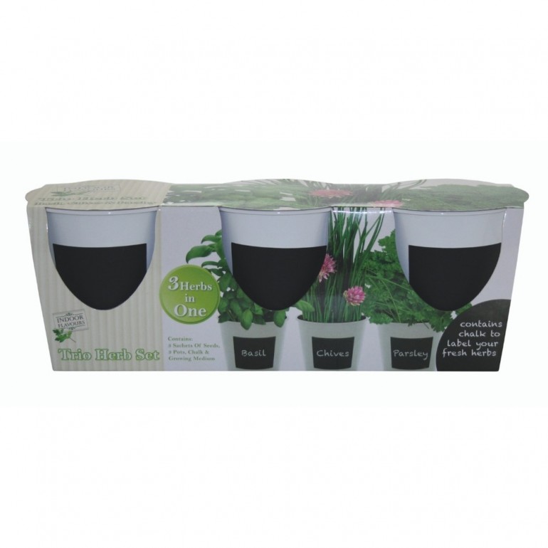 Kit Coltivazione di Basilico, Prezzemolo e Erba Cipollina, con vasi, terriccio e semi